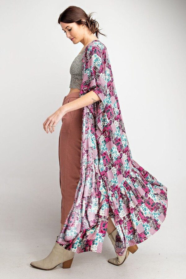 Rayon Challis Ruffle-Hem Maxi Kimono – Hot Pink