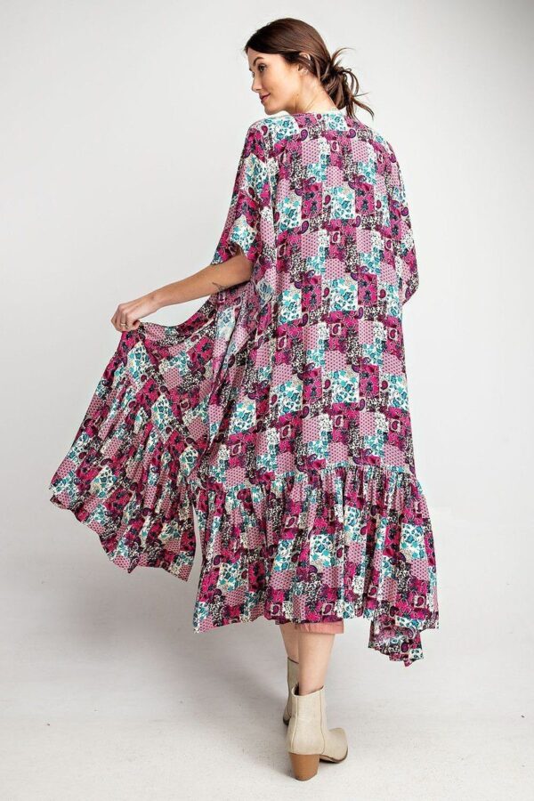 Rayon Challis Ruffle-Hem Maxi Kimono – Hot Pink