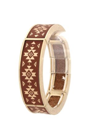 Aztec Metal Stretch Bracelet – Brown, Beige, and Turquoise