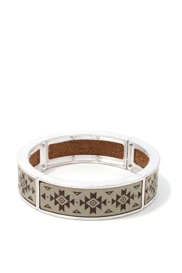 Aztec Metal Stretch Bracelet – Brown, Beige, and Turquoise