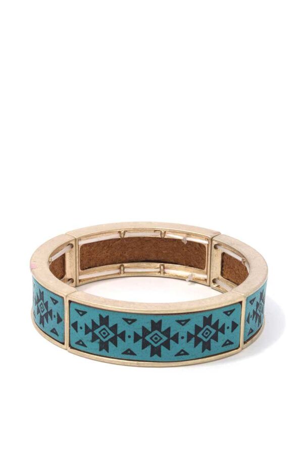 Aztec Metal Stretch Bracelet – Brown, Beige, and Turquoise