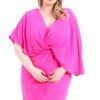 Woven Stretch Plus-Size Dress with Twist Wrap Waist – Pink