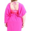 Woven Stretch Plus-Size Dress with Twist Wrap Waist – Pink