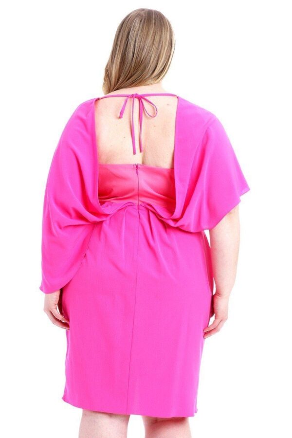 Woven Stretch Plus-Size Dress with Twist Wrap Waist – Pink