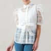 Sheer Organza Mini Top with Puff Sleeves – White