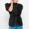 Sheer Organza Mini Top with Puff Sleeves – Black