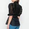Sheer Organza Mini Top with Puff Sleeves – Black