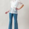 Sheer Organza Mini Top with Puff Sleeves – White