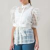 Sheer Organza Mini Top with Puff Sleeves – White