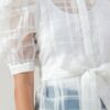 Sheer Organza Mini Top with Puff Sleeves – White