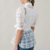 Sheer Organza Mini Top with Puff Sleeves – White