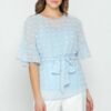 Pom-Pom Top with Ruffled Sleeves – Light Blue