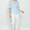 Pom-Pom Top with Ruffled Sleeves – Light Blue