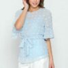 Pom-Pom Top with Ruffled Sleeves – Light Blue