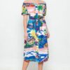 Printed Woven Off-Shoulder Dress – Blue Print