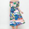 Printed Woven Off-Shoulder Dress – Blue Print