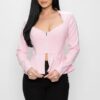 Ruffle Zip-Up Jacket – Long Sleeves, Pink
