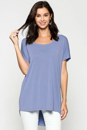 Scoop Neck Cupro Top with Strappy Drape Back – Denim Blue