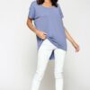 Scoop Neck Cupro Top with Strappy Drape Back – Denim Blue