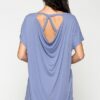 Scoop Neck Cupro Top with Strappy Drape Back – Denim Blue