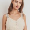 Knit Lace Button-Front Shoulder-Strap Top – Natural