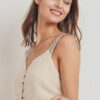 Knit Lace Button-Front Shoulder-Strap Top – Natural