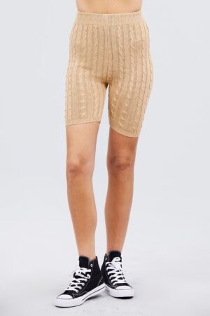 Bermuda Sweater Shorts with Twisted Knit – Khaki