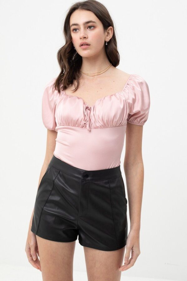 Satin Bodysuit with Front Neck Tie – Mauve