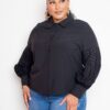 Plus-Size Black Blouse with Punched Sleeves