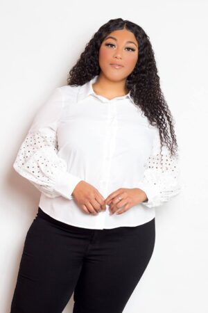 Plus-Size Punched Sleeve Blouse – White Top