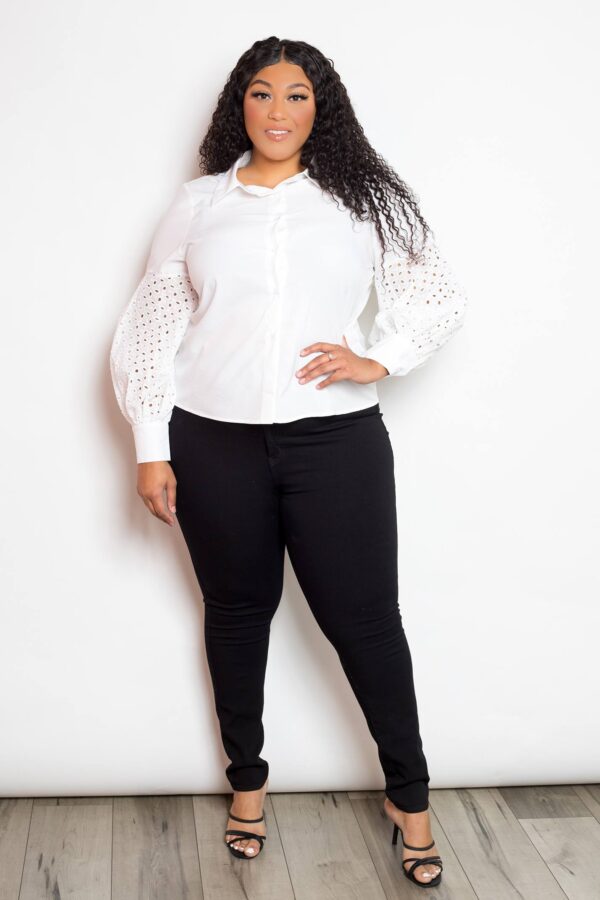 Plus-Size Punched Sleeve Blouse – White Top