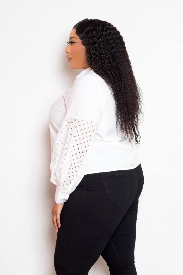Plus-Size Punched Sleeve Blouse – White Top