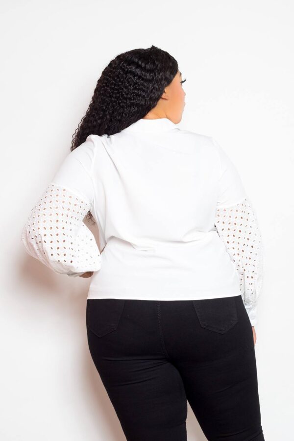 Plus-Size Punched Sleeve Blouse – White Top