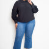 Plus-Size Black Blouse with Punched Sleeves