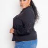 Plus-Size Black Blouse with Punched Sleeves