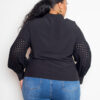 Plus-Size Black Blouse with Punched Sleeves