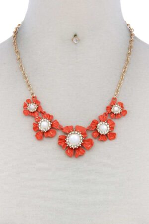 Floral Pearl-Bead Necklace with Flower Accents