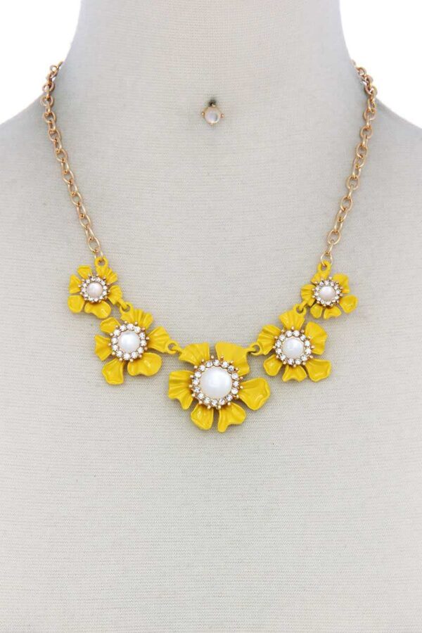 Floral Pearl-Bead Necklace with Flower Accents
