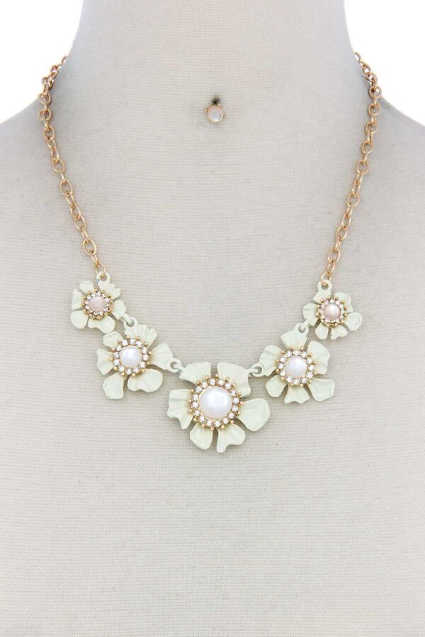 Floral Pearl-Bead Necklace with Flower Accents