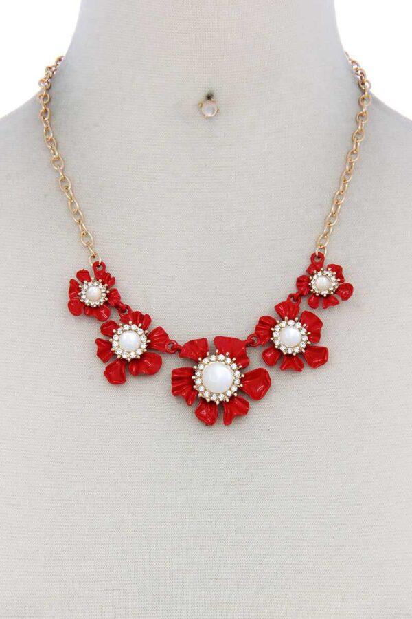 Floral Pearl-Bead Necklace with Flower Accents
