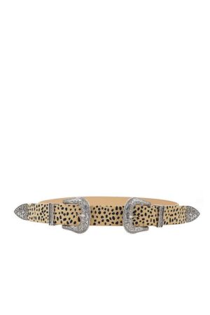 Leopard Print Double Buckle Belt – Beige & White