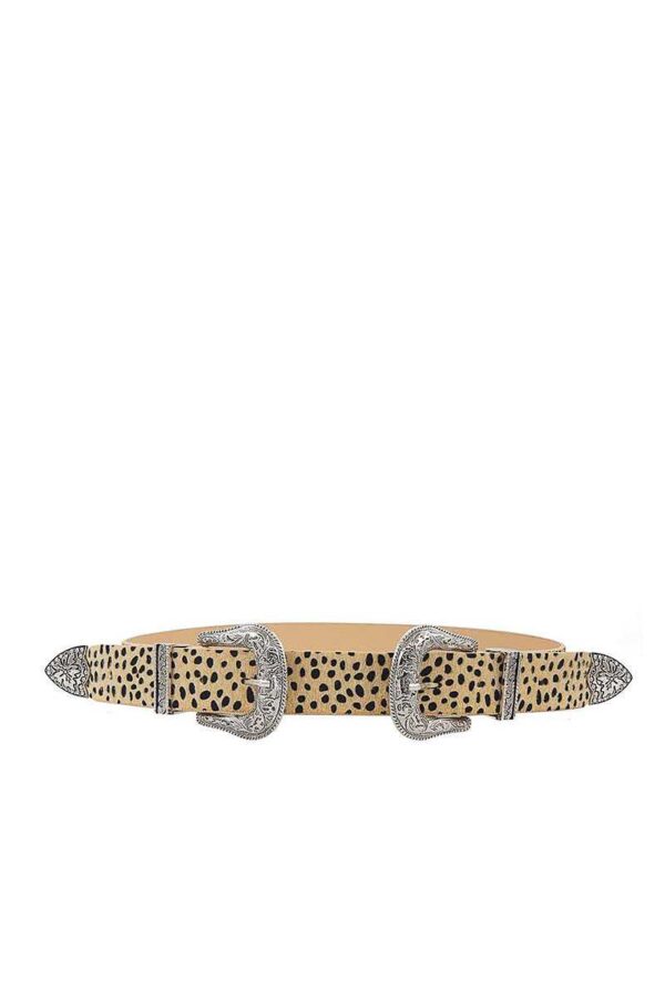 Leopard Print Double Buckle Belt – Beige & White