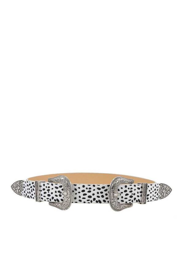 Leopard Print Double Buckle Belt – Beige & White