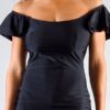 Convertible Off-Shoulder Ruffle Bodycon Mini Dress – Black