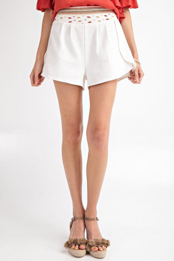High Rise Waist Shorts – Side Tulip Detail, Ivory