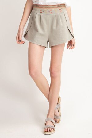 High-Rise Waist Shorts with Tulip Side in Faded Sage