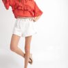 High Rise Waist Shorts – Side Tulip Detail, Ivory