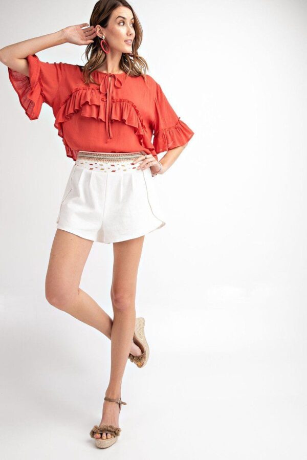 High Rise Waist Shorts – Side Tulip Detail, Ivory