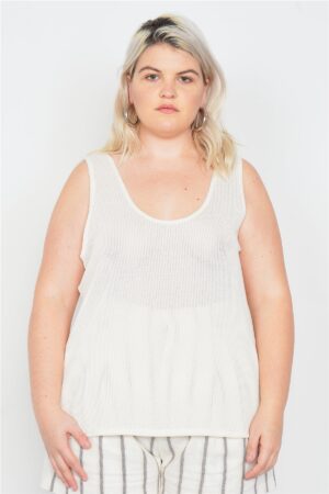 Plus-Size Sheer Ribbed Tank Top – Ivory