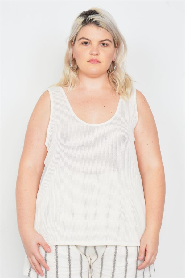 Plus-Size Sheer Ribbed Tank Top – Ivory